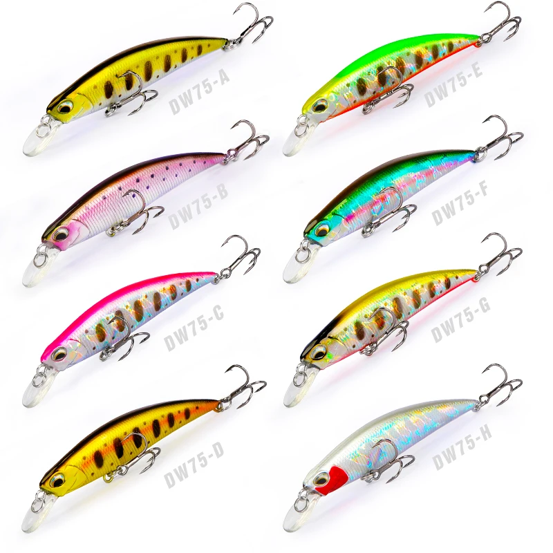 TSURINOYA 70S Sinking Minnow Casting Fishing Kit 6pcs 70mm 8.9g Hard Bait Articiaial Fishing Lure Bass Pike Trout Jerkbait Set