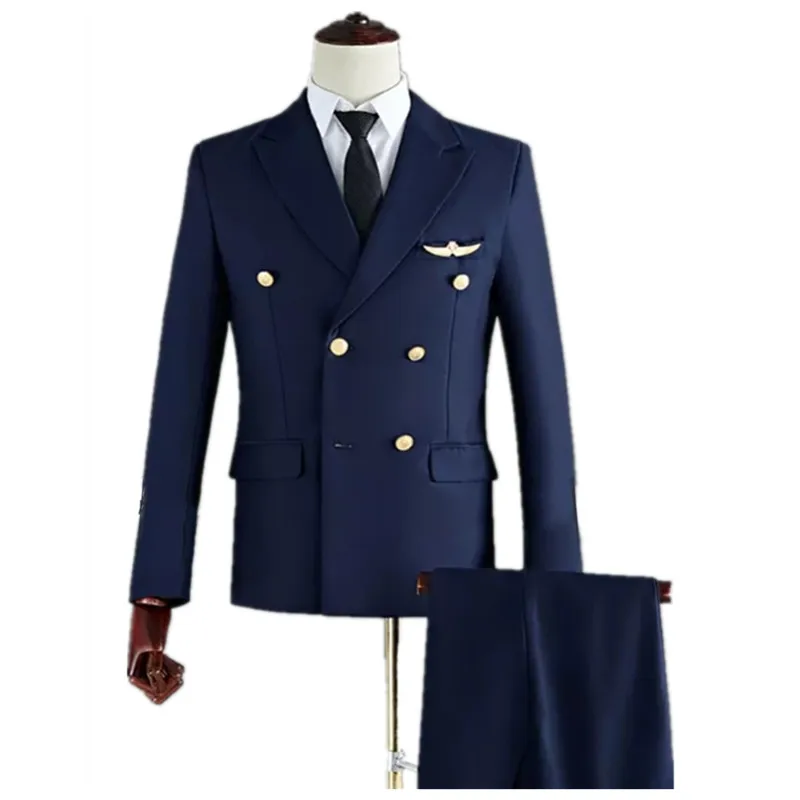 New Aviation Uniform Male Staff Costume Performance Suits Men Clothing Airline Captain Pilot  Cosplay