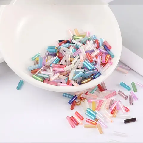 100 개/10 그램/가방 투명 유리 튜브 구슬 2*6 미리메터 실버 코어 유리 씨앗 나팔 구슬 자수 보석 DIY 의류 액세서리