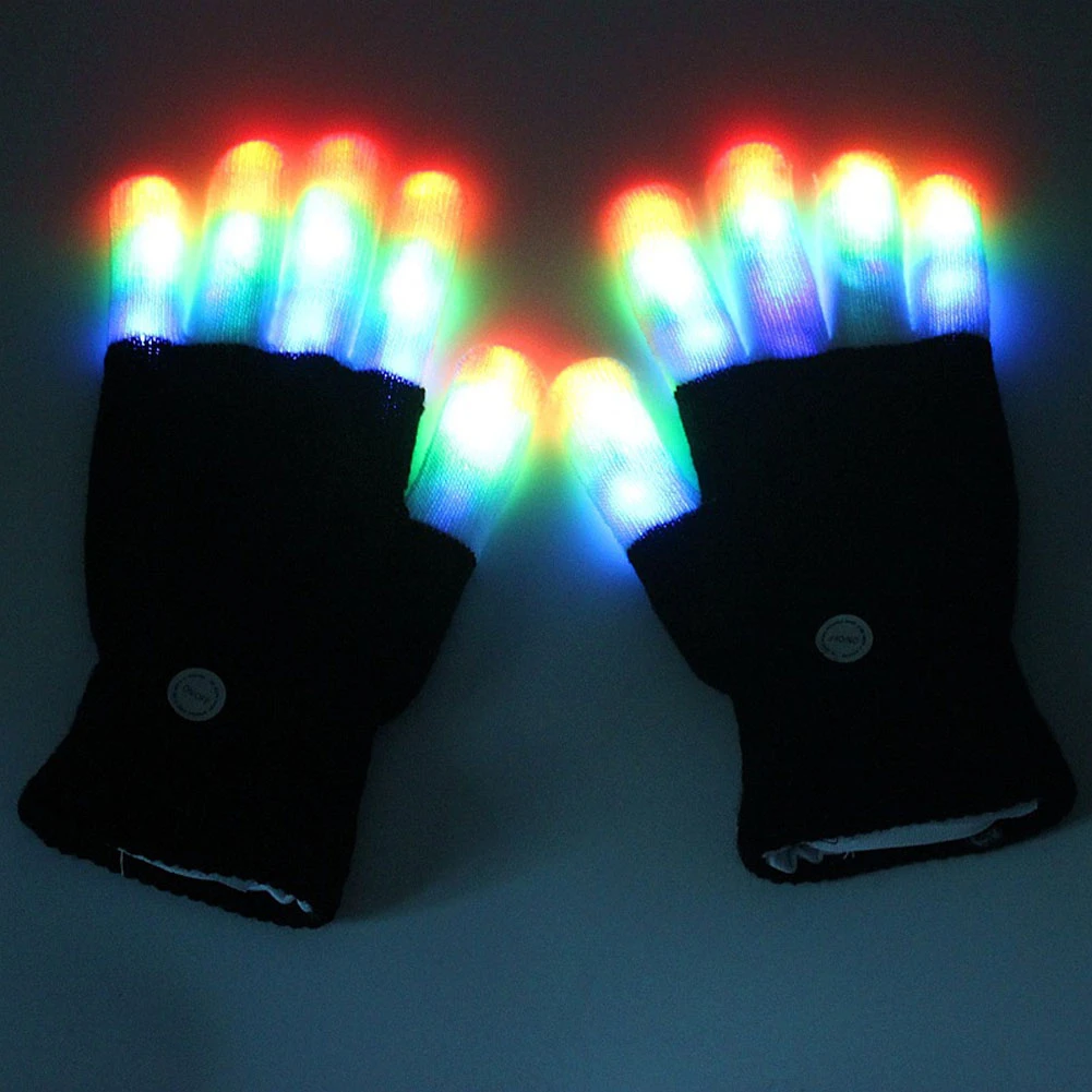 1Pair Glowing Gloves Glitter Gloves Entertainment Black and White LED Night Glowing warm Gloves for Cycling