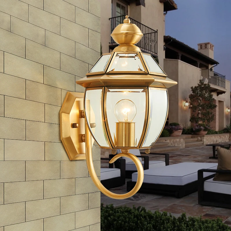 

All Copper Outdoor Wall Lamp Waterproof Balcony Fixtures Modern Garden Villa Aisle Corridor Light Outdoor Led Wall Light 85-265V