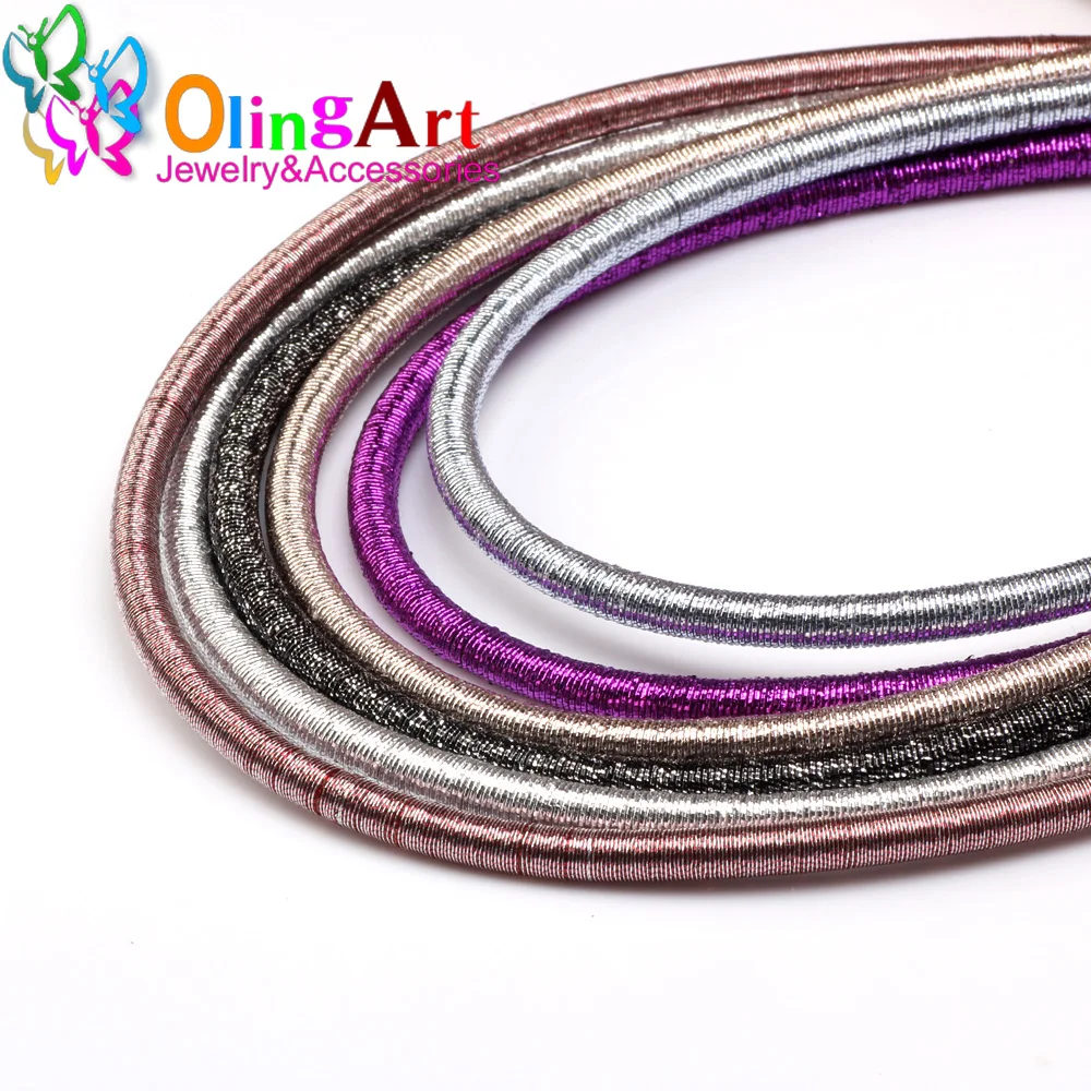 8Mm 46Cm Zachte Rayon Zijde Metalen Kleur Cord Holle Rubber Diy Ketting Armband Sieraden Maken Bevindingen Olingart