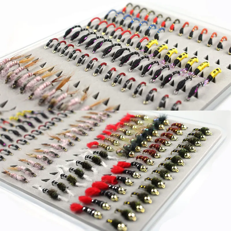 126PCS/Set Promotion Portable Boxed Bead Head Nymph Scud Midge Fly Fishing Flies for Fly Trout Fishing Lures Baits