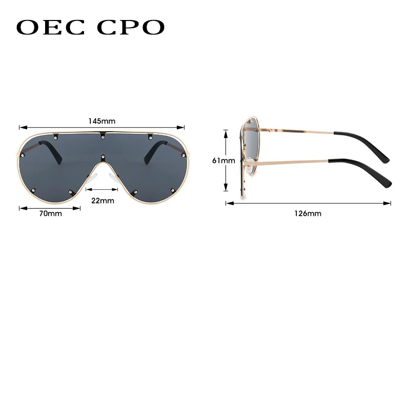 OEC CPO Oversized Rimless Sunglasses Women Fashion Rivets One Piece Lens Sun Glasses Female Vintage Shades Goggles Eyewear UV400