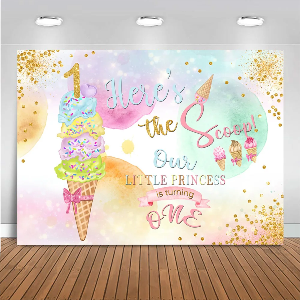 

Ice Cream Theme Baby 1st Birthday Background Our Princess Is Turning One Photography Background Girl Birthday Backdrop Banners