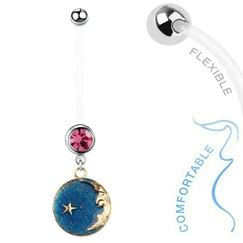 1pc Fashion Gold Starry Sky Pregnancy Belly Ring Sexy Maternity Belly Bars Flexible Barbell 22mm Piercing  Jewelry