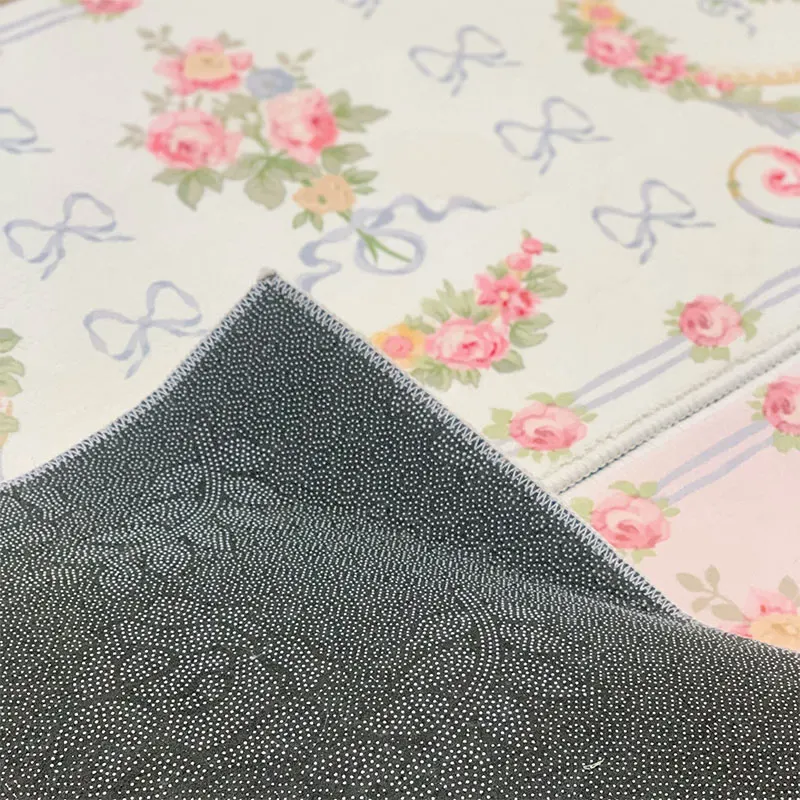 Pink Vintage Carpet French Flower Vine Printed Plush Floor Mat Living Room Bedroom Decor Rug Non-slip Small Carpets Home Decor