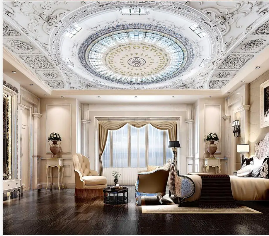 

European 3D stereo relief ceiling Ceiling Wall Painting Living Room Bedroom Wallpaper Home Decor