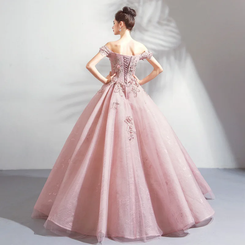 2021 zdjęcie różowy Off Shoulder Lace Quinceanera suknie suknia balowa Prom Party słodkie 16 gorset Vestidos De 15 Anos