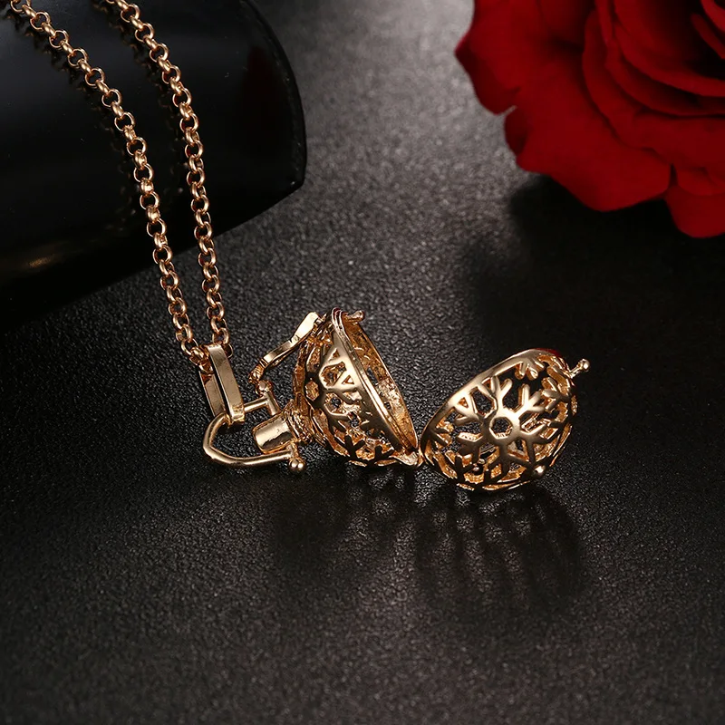 Charm Mexico Music Ball Caller Locket Snowflake Pendant Vintage Pregnancy Necklace Aromatherapy Essential Oil Diffuser Jewelry