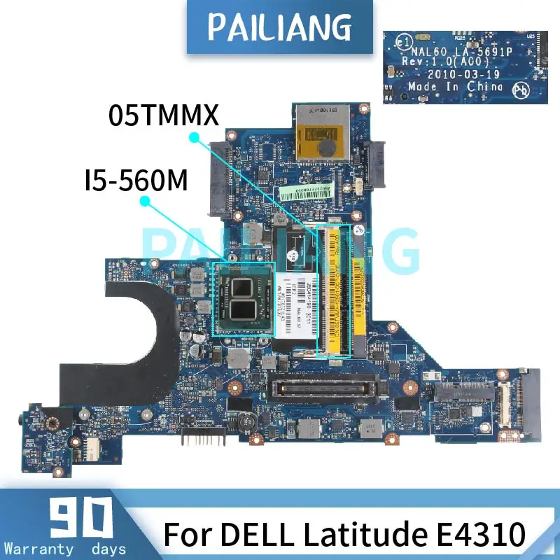 Fully Tested LA-5691P Motherboard For DELL Latitude E4310 Laptop Board CN-05TMMX 05TMMX 5TMMX I5-560M Notebook Mainboard DDR3