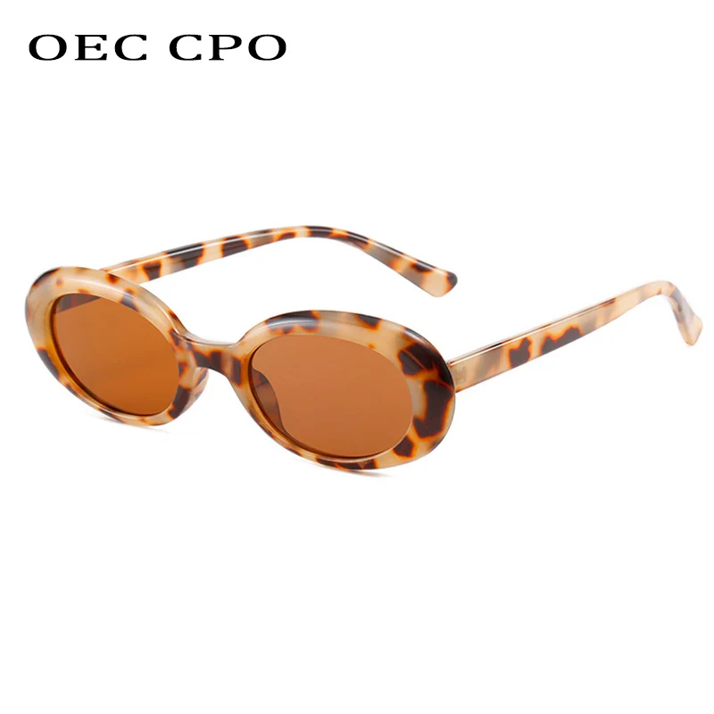 OEC CPO Vintage owalne okulary przeciwsłoneczne damskie modne małe okrągłe okulary przeciwsłoneczne damskie okulary Punk Leopard okulary UV400