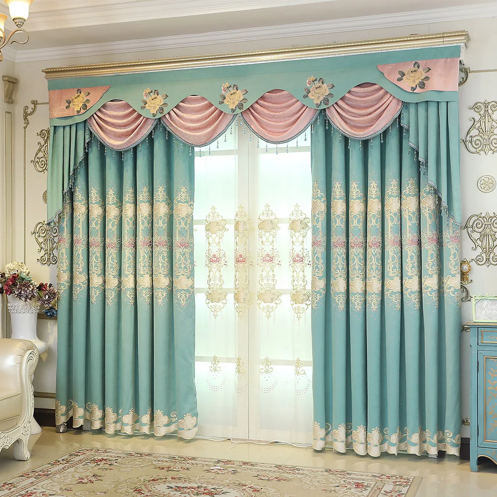 Custom curtains European Upscale Chenille embroidered livingroom bedroom shading cloth blackout curtain tulle valance drape M840