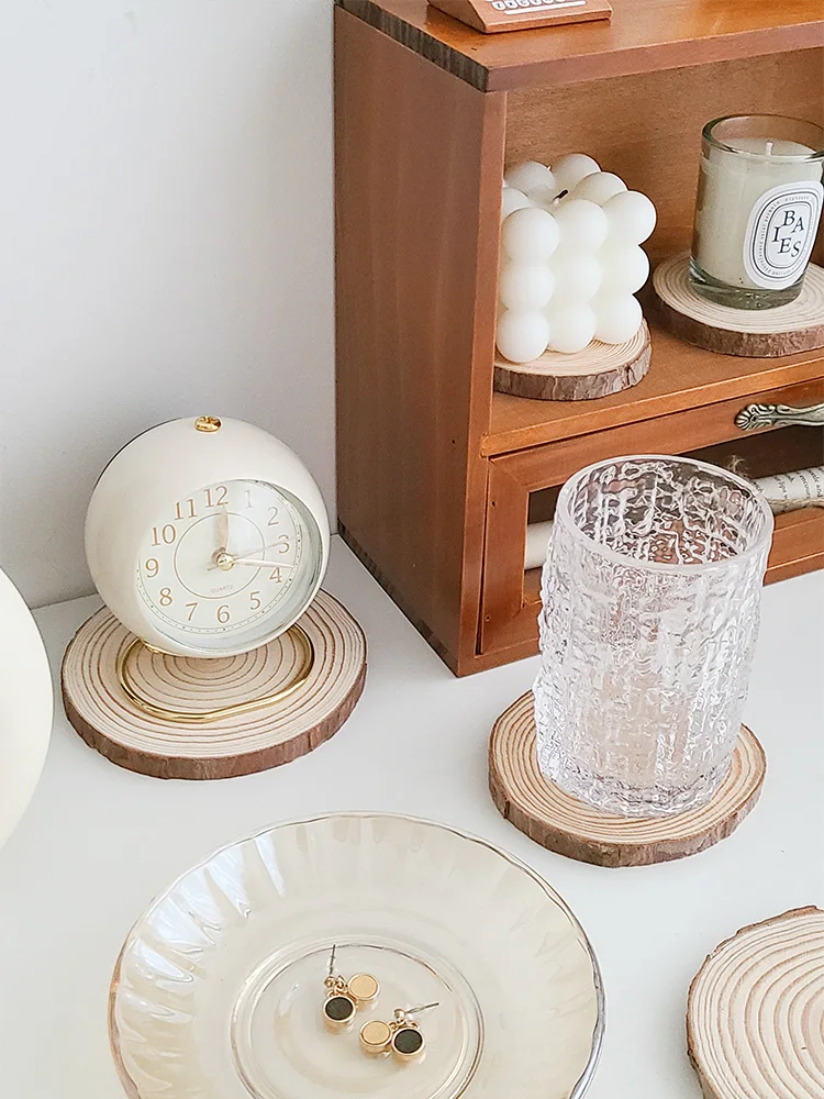 Log ประจำปีแหวน Coaster Pine ชิปเทียนหอมเบาะสไตล์ Retro Photo Props ตกแต่ง Desktop Home เครื่องประดับ