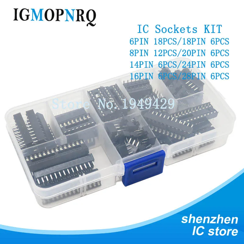 66pcs/lot DIP IC plug adapter power socket welding type kit 6,8,14,16,18,20,24,28 IC socket box brand new