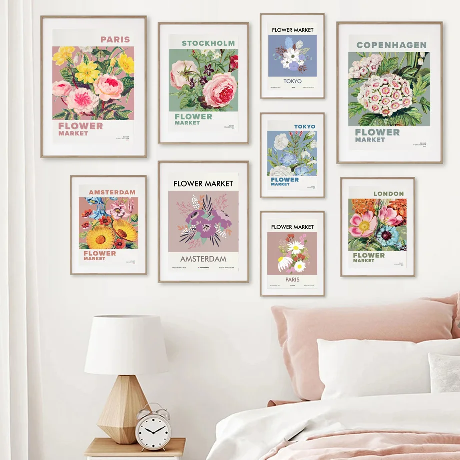 Vintage Blume Markt Rose Reise Stadt Wand Kunst Leinwand Malerei Nordic Poster Und Drucke Bilder Für Wohnzimmer Wohnkultur