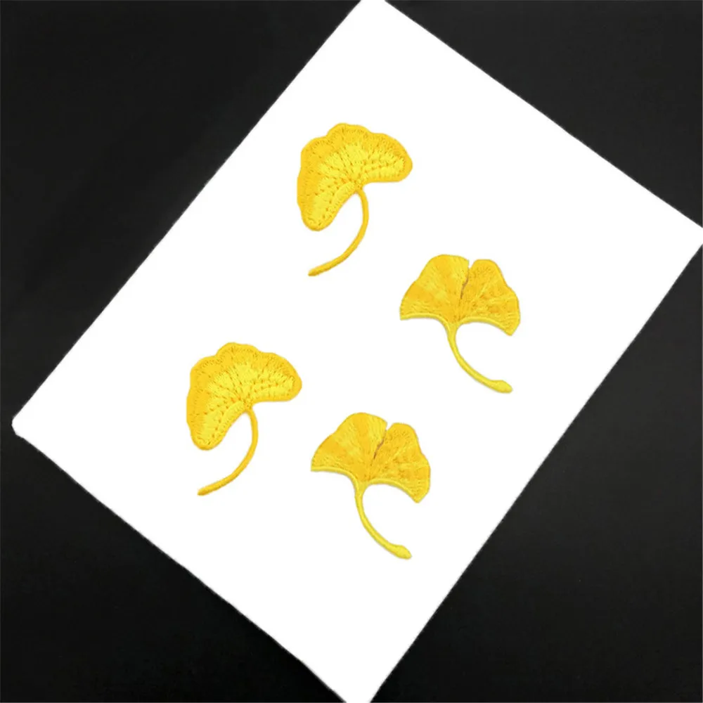 MAXSIN FUN  10 PC/Lot Ginkgo Tree Embroidery Patches Plants Sticker Iron On Jeans Clothes Applique Decoration DIY Accessories