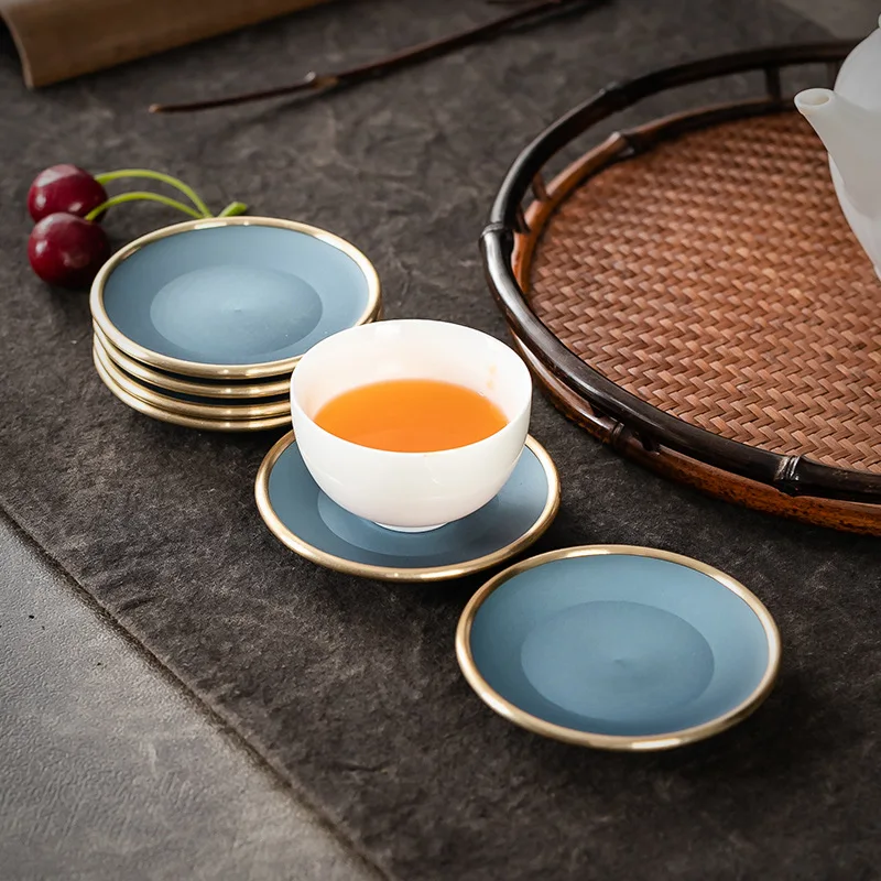 Sơn Đồng Nguyên Chất Chén Đĩa Handmade Coaster Sáng Tạo Chén Đĩa Trà Đạo Ấm Trà Thảm Dụng Cụ Uống Trà Nhiệt Chống Thảm Đế Lót Ly