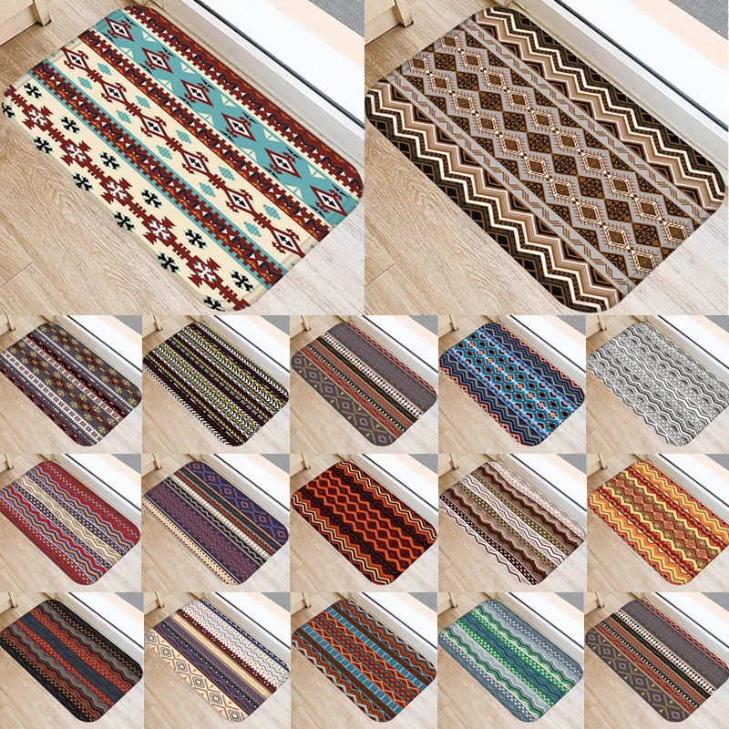 1pcs 40*60cm Retro Colore Stripe Pattern Anti-Slip Suede Carpet Door Mat Doormat Outdoor Kitchen Living Room Floor Mat Rug 48283