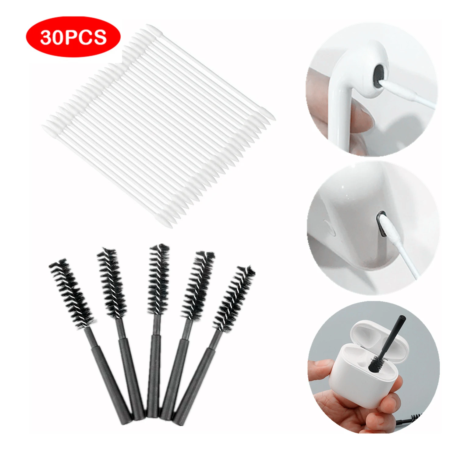 Vococal 5pcs Brush Cleaning Tool+25pcs Cotton Disposable Swab For Airpods pro 3 2 1 Redmi Airdots Earphones Box Case Clean Tools