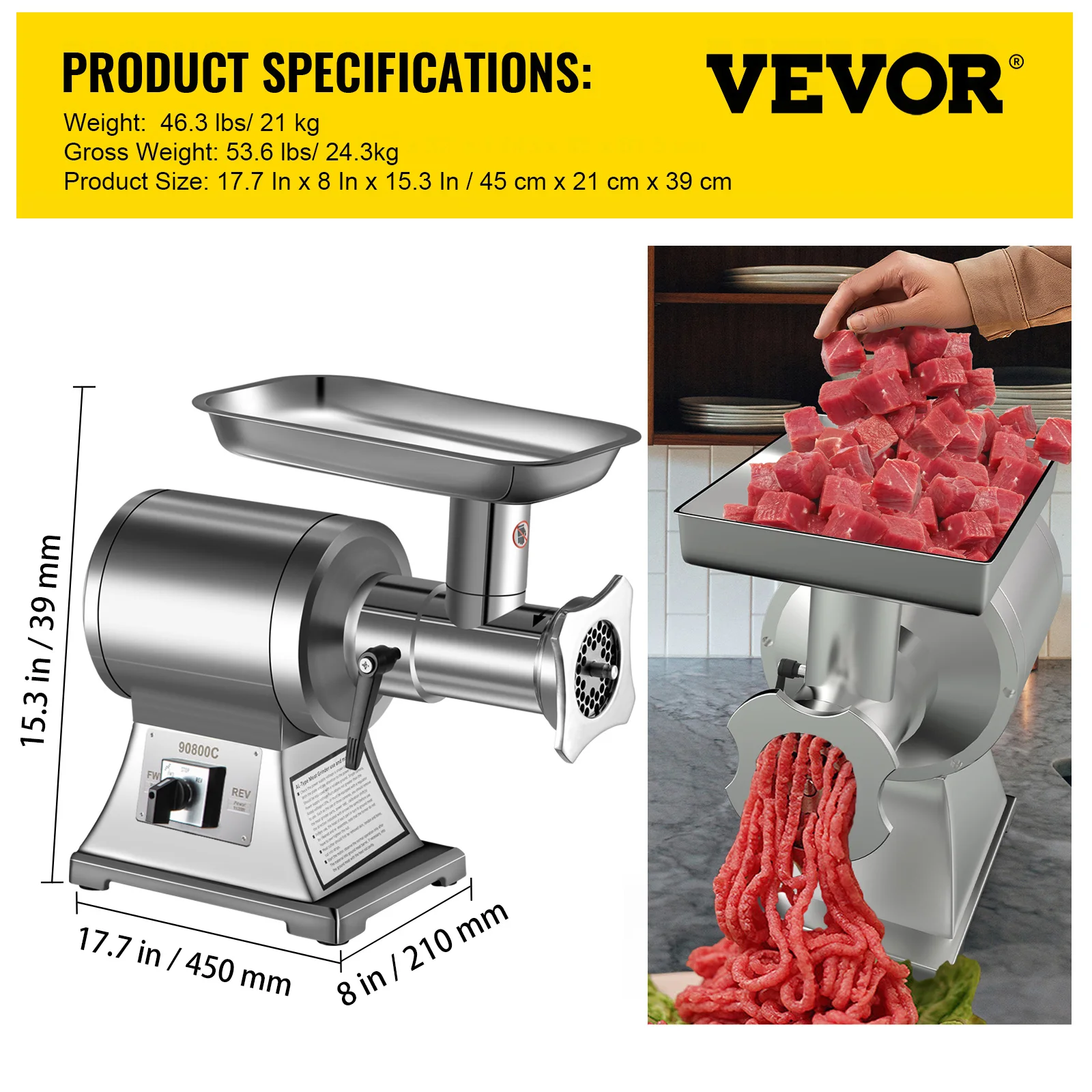 Vevor 250 kg/h máquina moedor de carne elétrica 1100w comercial portátil aço inoxidável chopper processadores alimentos eletrodomésticos