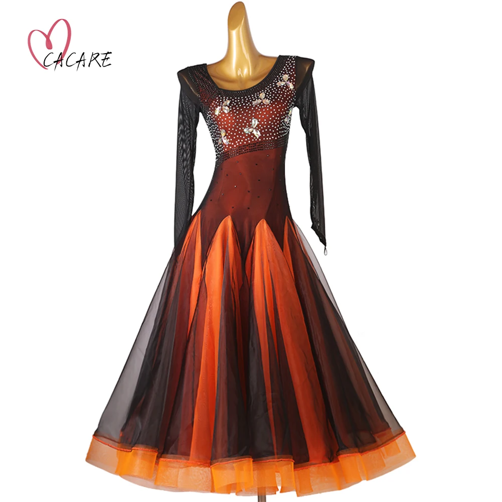 

Ballroom Dress Sale Standard Dance Competition Dresses Waltz Elegant Customize D1126 Mesh Sleeve Big Sheer Hem CACARE