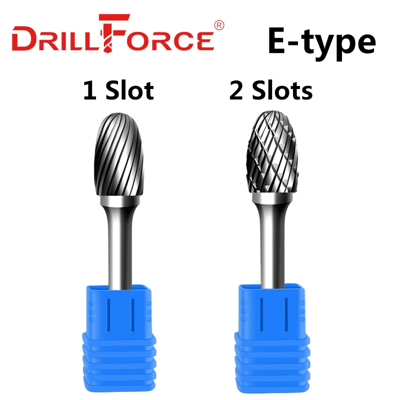 Drillforce 1PC E/EX Type Tungsten Carbide Rotary File Point Burr Die Grinder Abrasive Tools Drill Milling Metal Wood Carving Bit