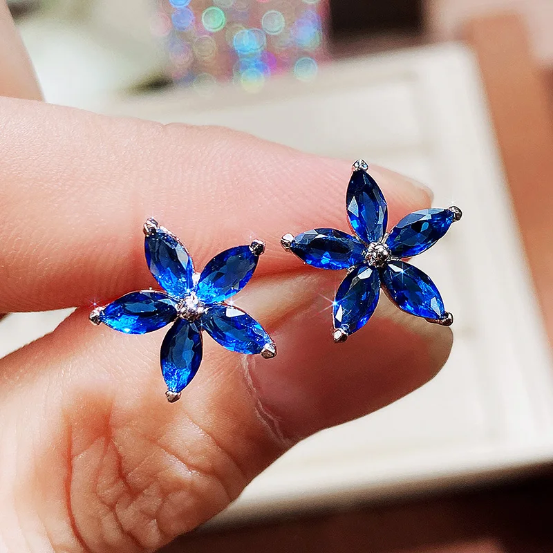 Huitan Fashion Fresh Flower Stud Earrings for Girls Colorful Cubic Zirconia Simple Stylish Women Earrings Party Wedding Jewelry