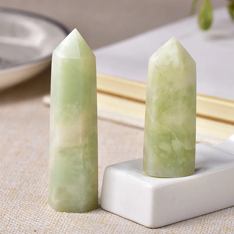 1pc Natural Crystal Point Snowflakes Jade Healing Obelisk Quartz Wand Obelisk Ornament for Home Decor Reiki Energy Stone Pyramid