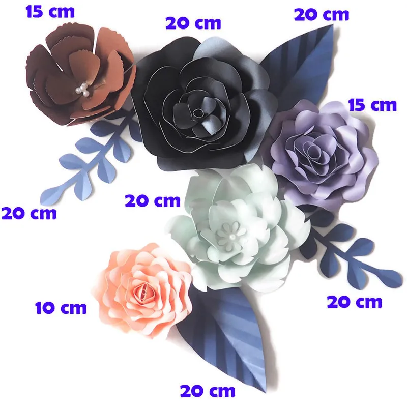 DIY Artificial Flowers Fleurs Artificielles Backdrop Giant Paper Flowers 5PCS Paper Leave 4PCS Wedding Party Decor Baby Shower