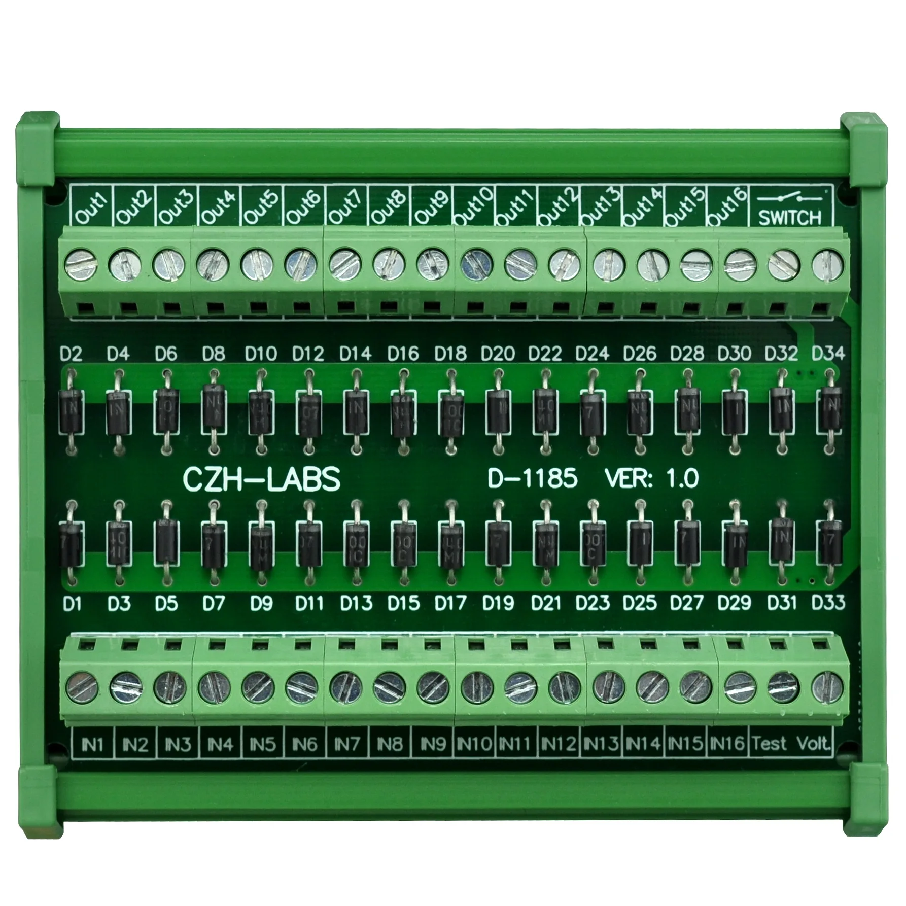 CZH-LABS DIN Rail Mount AC Lamp Test Diode Module, 16 Channels.