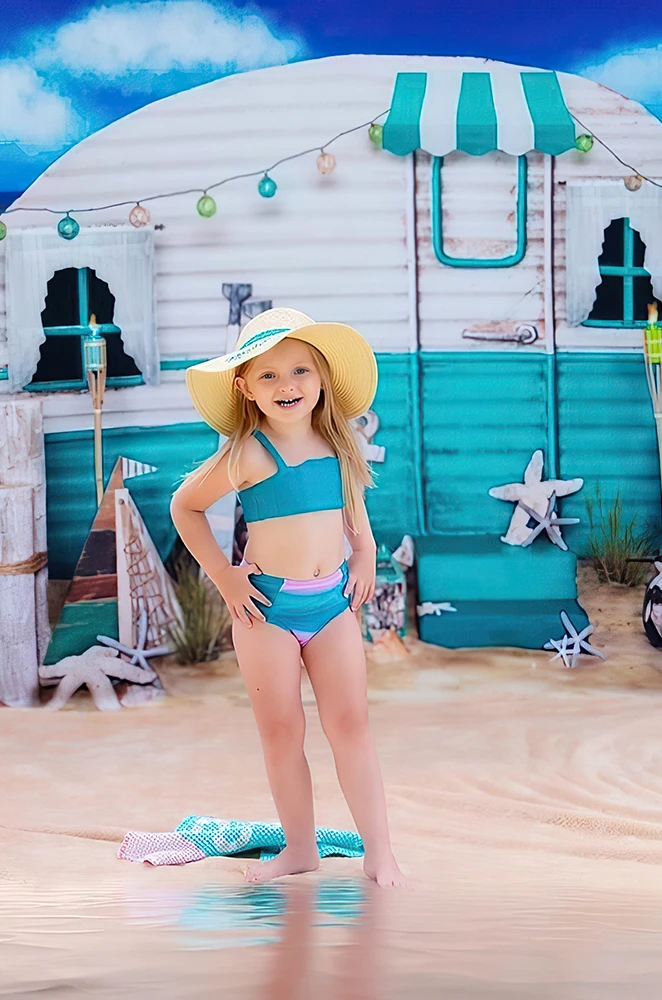 Beach Store Backdrop Newborn Children Kids Portrait Background for Photo Studio Summer Holiday Birthday Party Decoration Girls