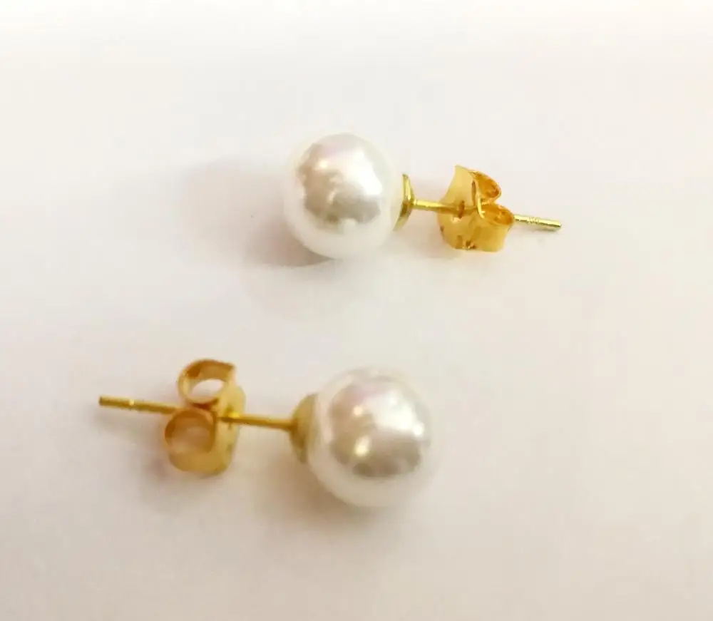 Woman Jewelry 6mm 8mm 10mm 12mm 14mm 16mm 18mm white Natural South Sea Shell Pearl Stud Earrings gold color