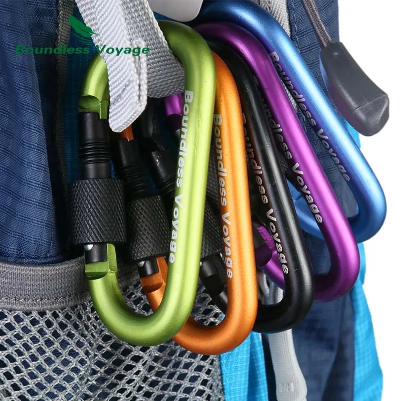 

8pc Aluminum D-Hooks Set Multi-Use Utility Clip for Backpack Key Ring Dog Leash Luggage Tag Camping Gear EDC Outdoor Accessories