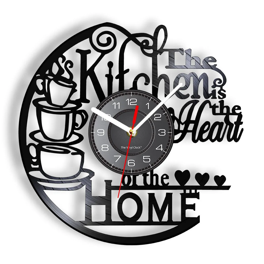 The Kitchen Is The Heart Of The Home Kitchen Vinyl Record Wall Clock Cooking Utensils Tableware For Dinning Room New Home Decor