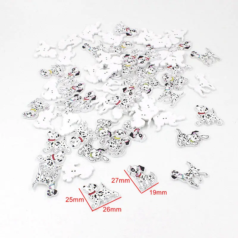 50pcs / pack random mixed dalmatian 2 hole wooden button sewing craft scrapbook DIY cute spot dog accessories