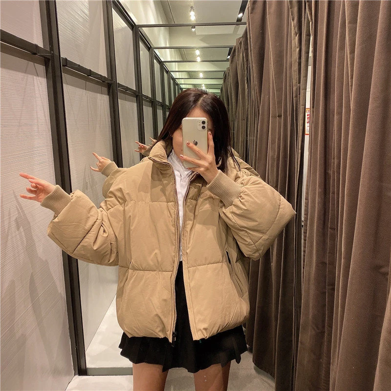 Women Solid Khaki Oversize Parkas Thick 2024 Winter Zipper Pockets Female Warm Elegant Coat Jacket 6A120