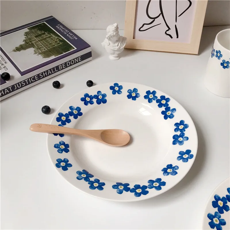

Nordic Ins Ceramic Plate Round Small Cutelife Wedding Plates Stands For Cakes Blue Flower Mug Cup Salad Bowl Tableware