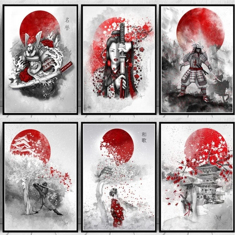 Japanese Zen Ink Bonsa Bushido Samurai Kanji 5D Diamond Painting Mosaic Rhinestone Embroidery Cross Stitch Kits Art Home Decor