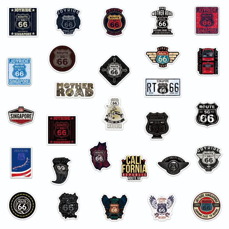 10/30/50PCS Route 66 the Main Street of America Stickers  Laptop Guitar Luggage Phone Bike Cool Graffiti Sticker Decal Kid Toys