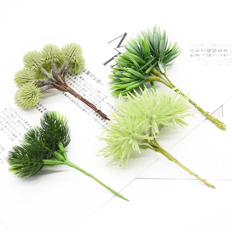 6 Pieces Artificial plants Pine needles Succulent plants Home decoration accessories Wedding Greenery Diy Gifts Candy box Brooch