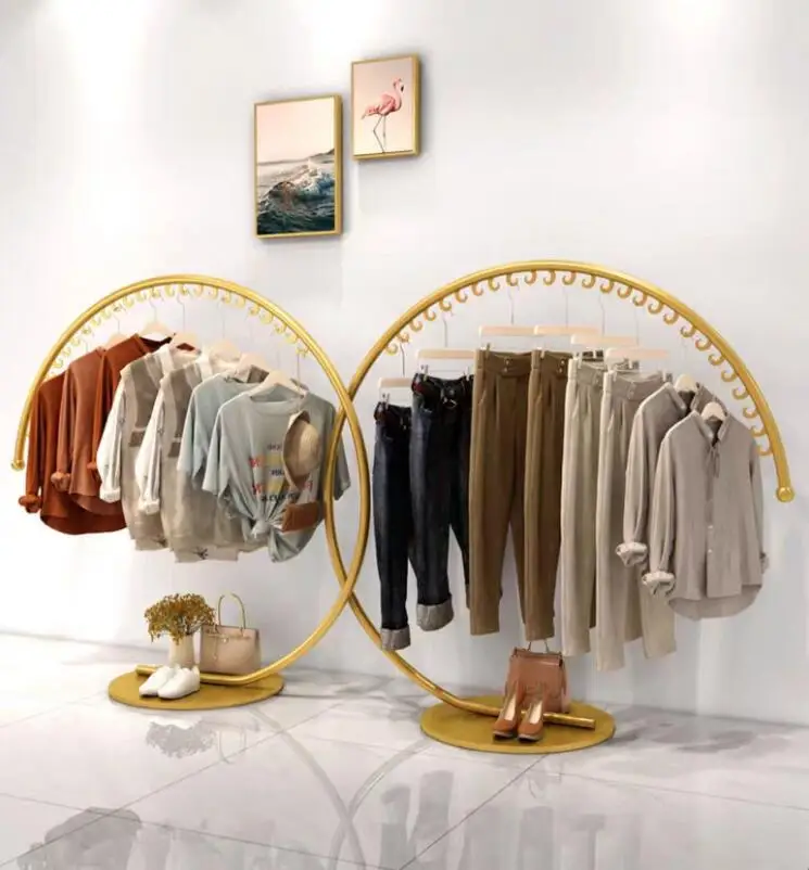 Clothing store Tieyi clothing display rack floor type creative Zhongdao display rack women\'s clothing store circular hanger