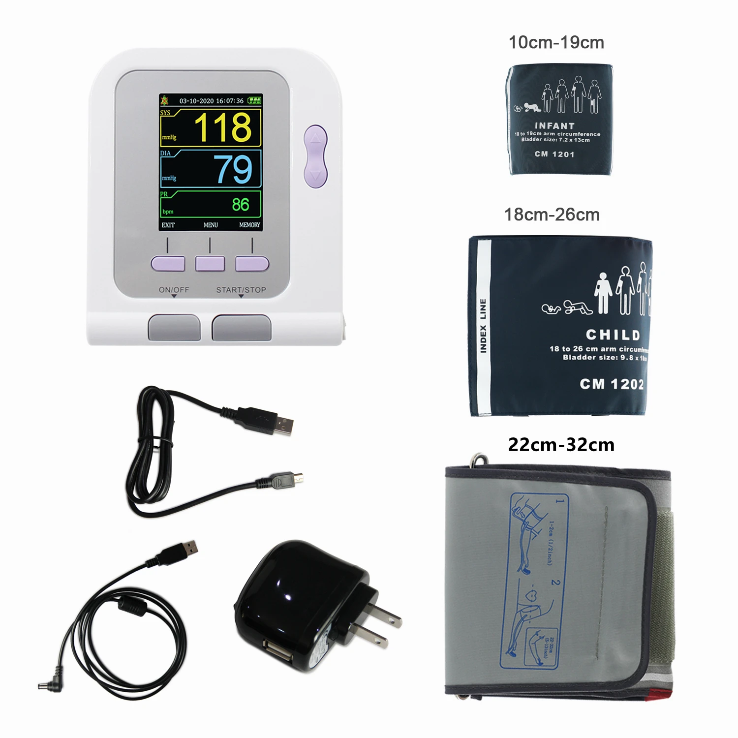 

Digital Sphygmomanometer CONTEC08A with 3 cuffs adapter electronic Blood Pressure Monitor CE LCD Display adult child software