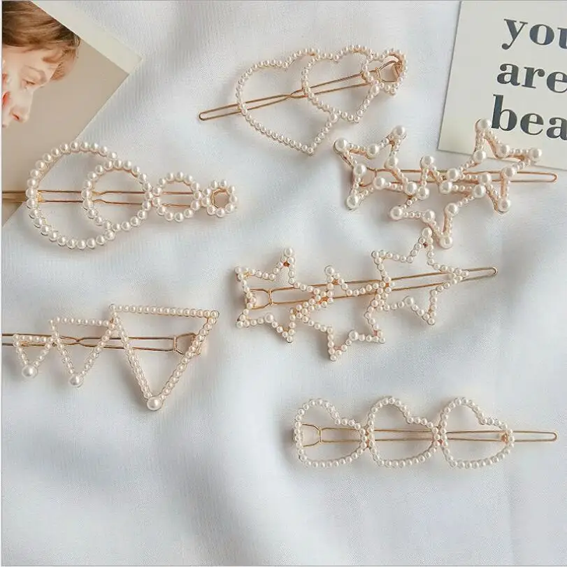 1PC Korea Fashion Pearl Love hearted Five-pointed star Hairpin Geometric Triangle Hairpins Women Girls Hair Accessories T0365