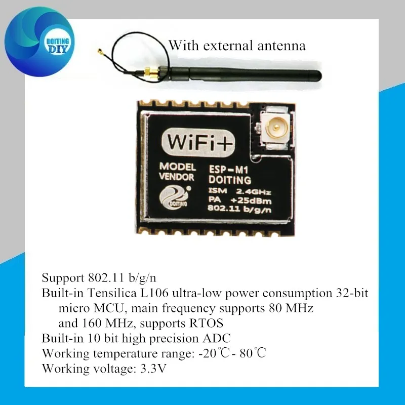 Mini ESP-M1 ESP8285 serielle Schnittstelle S AT-Übertragung drahtloses WiFi-Steuermodul Fern geringer Stromverbrauch Mit Antenne