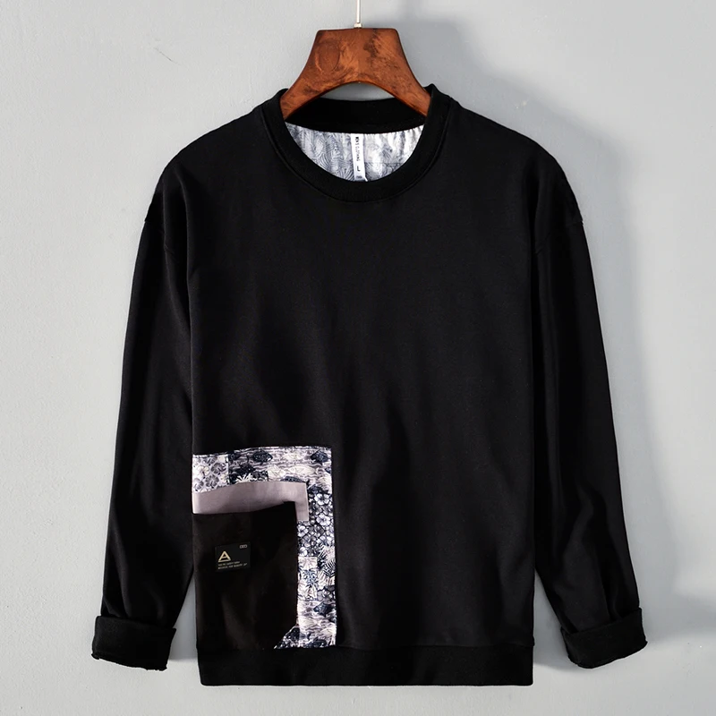 

New designer long sleeve patchwork cotton black sweatshirt men brand casual round neck sweatshirts for men sudaderas moletons