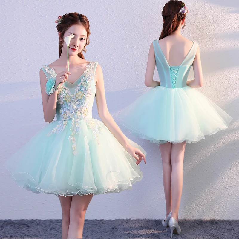 Free ship light ice blue lace embroidery sleeveless flower tutu lovely sleeve short lolita dress