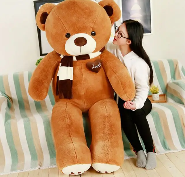 

stuffed fillings huge 160cm brown teddy bear plush toy scarf bear love you soft doll sleeping pillow birthday gift b2978