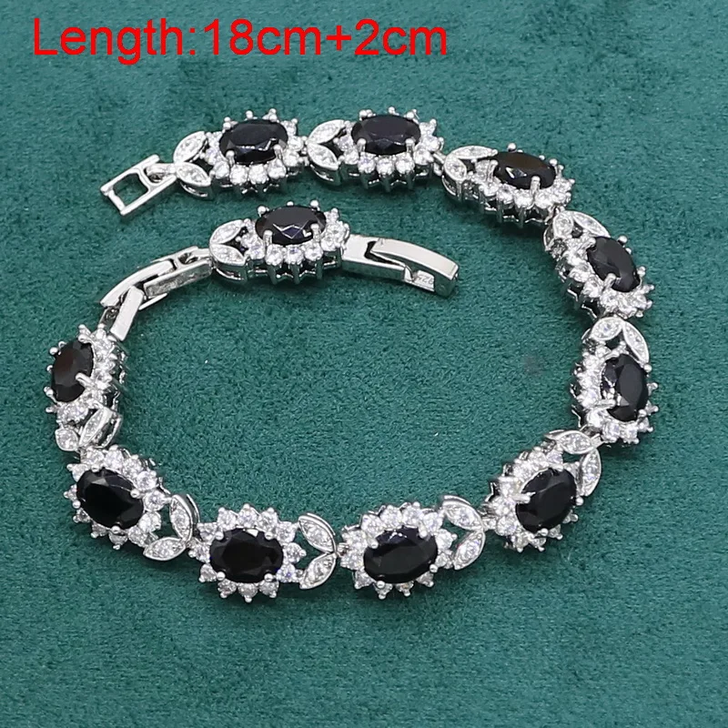 Black Sapphire 925 Silver Jewelry set for Women Wedding Bracelet Earrings Necklace pendant Ring Birthday Gift