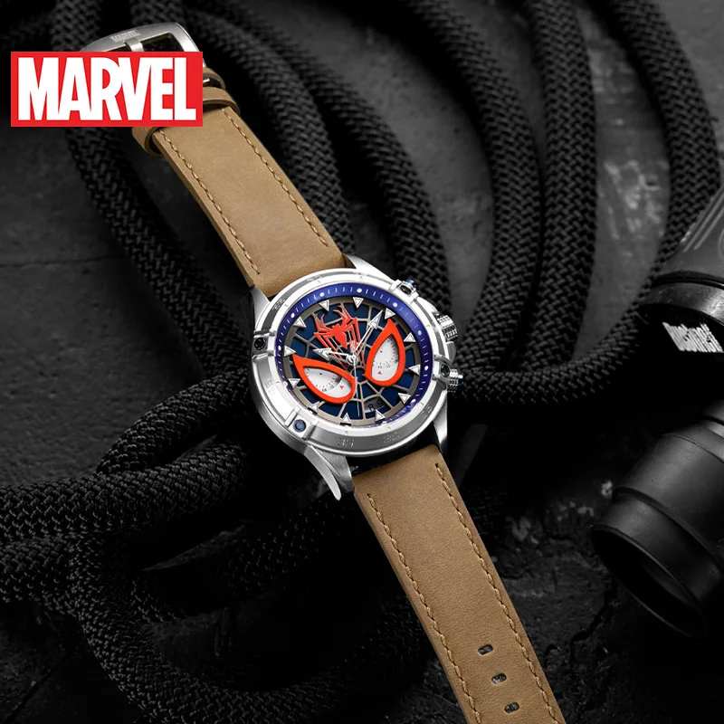 Marvel Top Brand Disney original Spider Man Watches Mens Luxury 5Bar Waterproof Leather Wristwatch Fashion Casual Sport Watch